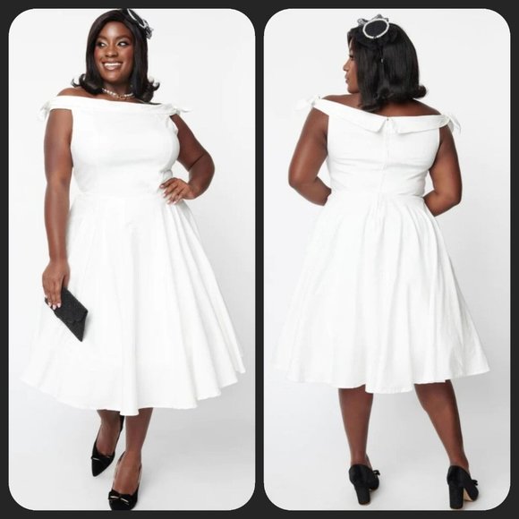 Timeless London Ivory Bridal Jessica Swing Dress Off Shoulder Retro A Line US 10 - Picture 1 of 6